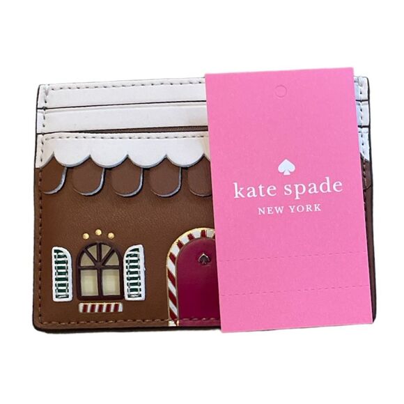 Kate Spade Small Slim Gingerbread House Card Case Wallet Brown - Picture 5 of 7